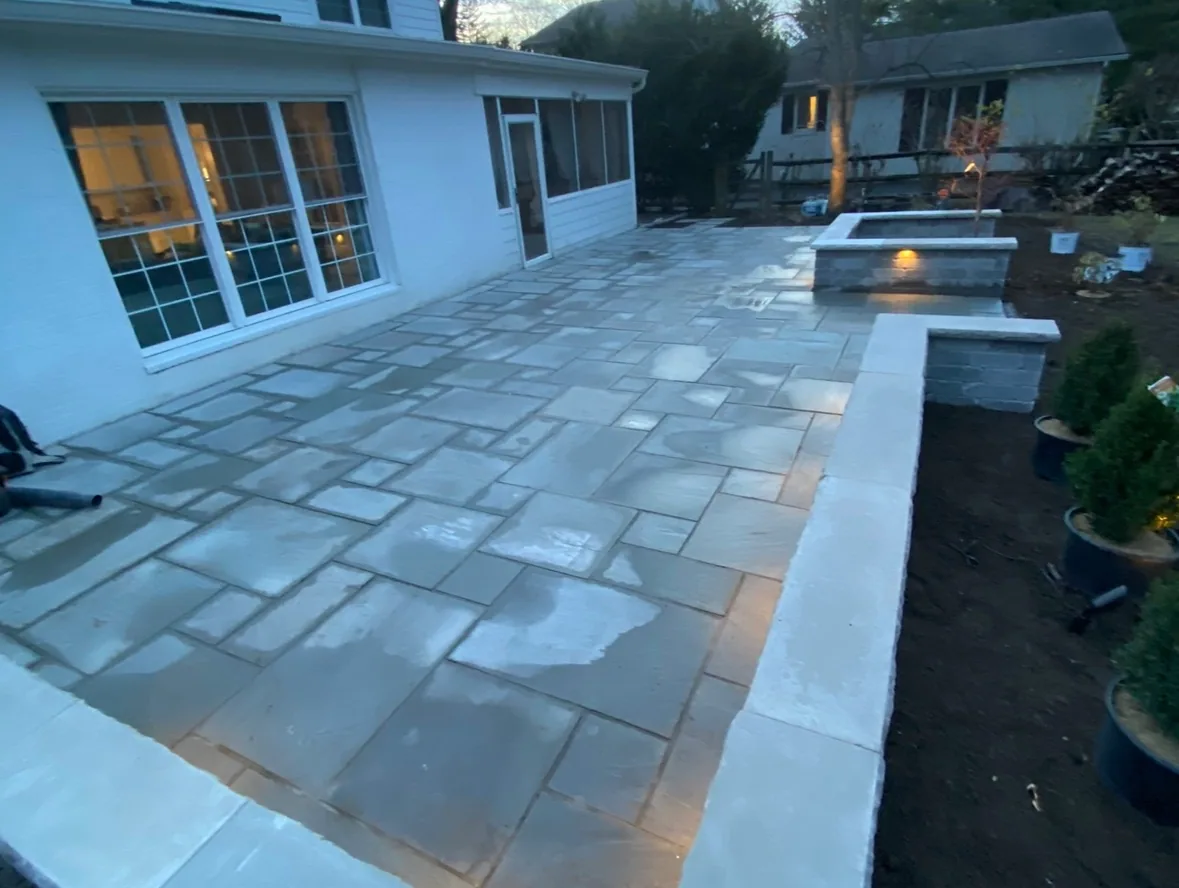 Illuminated natural-stone patio, view 3